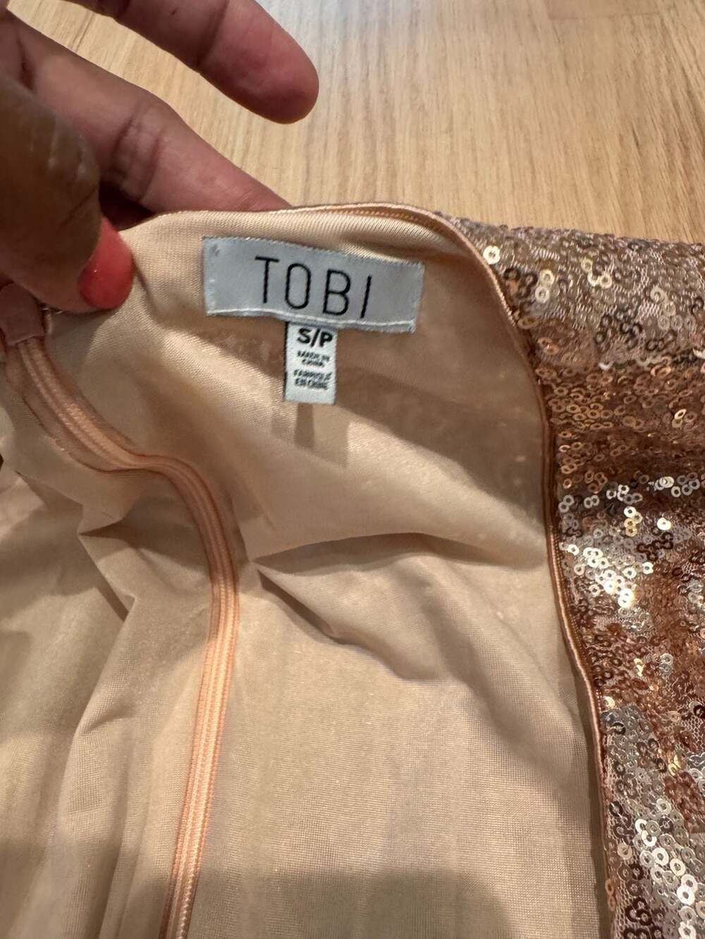 Tobi Rose Gold Sequin Long Sleeve Wrap Romper Size S/P